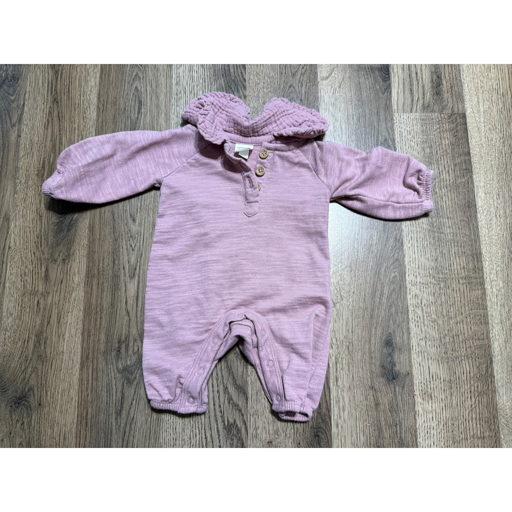 Grayson Collective Romper Baby Size NB Pink One Piece Ruffle Collar Henley
